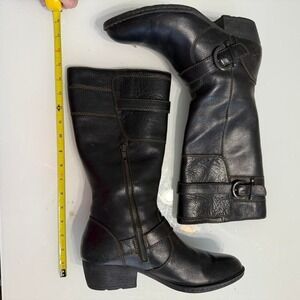 Born Black Leather Knee High Boots Women's 11 Buckle Zip